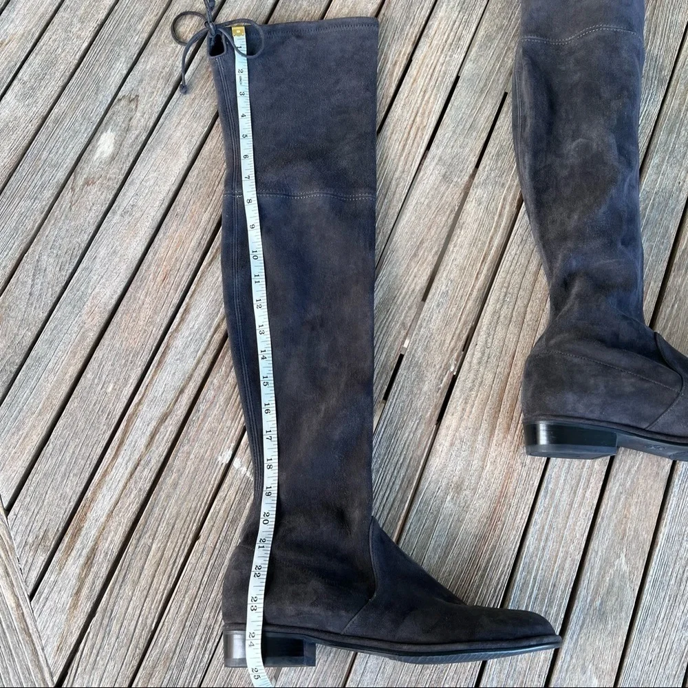 Stuart Weitzman Lowland Suede Over The Knee Boots Size 7.5M Gray Stretch Spain